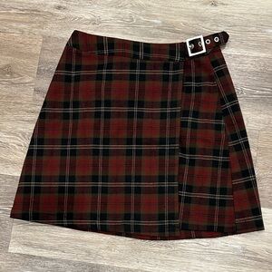 PacSun Red and Black Plaid Mini Skirt with Buckle